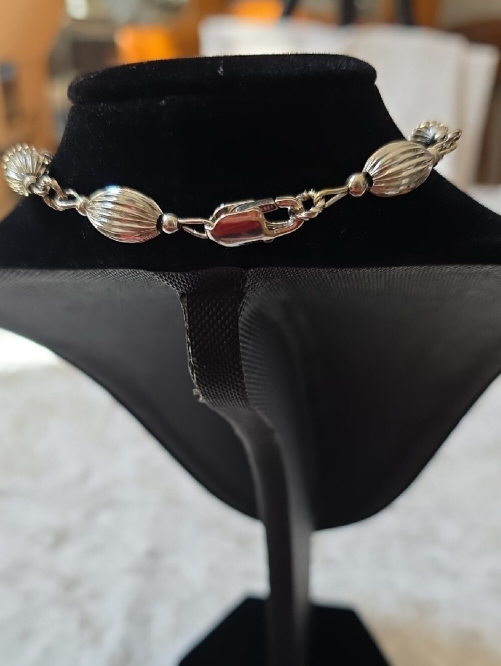 Sterling Silver 925 Ribbed Bead Fluted Bead Feminine Bracelet Size 9 - Picture 3 of 8